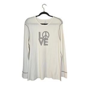 Slightly Buddha Thermal Yoga Top Women XL White Peace & Love Bohemian